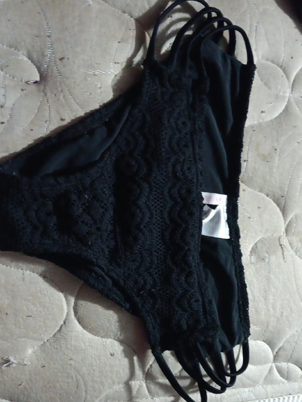 Vanilla/Beach Black Lace Strappy Bikini Bottoms